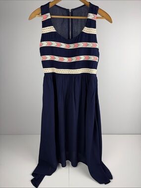 paper doll Navy Dress with Cream Lace Trim